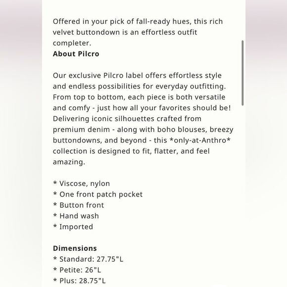 Pilcro puff sleeve velvet button down top - Picture 8 of 11